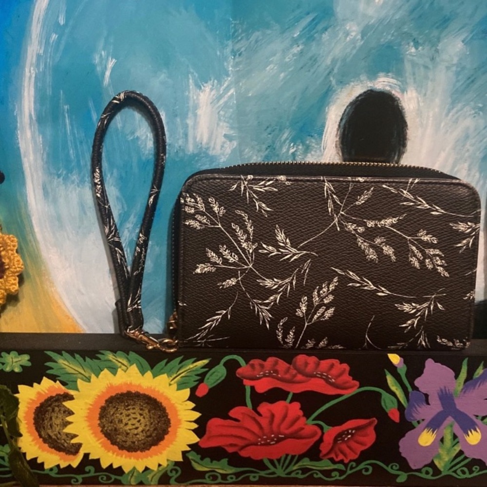 Target wallet, black with white flowers and gold trimming